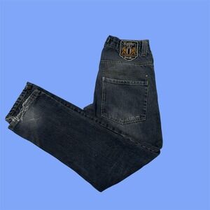 infringement raider Black/ blue denim straight leg jeans #streetwear